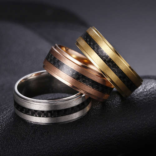 Mens Titanium 8mm Carbon Fiber Inlay Design Band. Ring Size 6,7,8,9,10,11,12,13